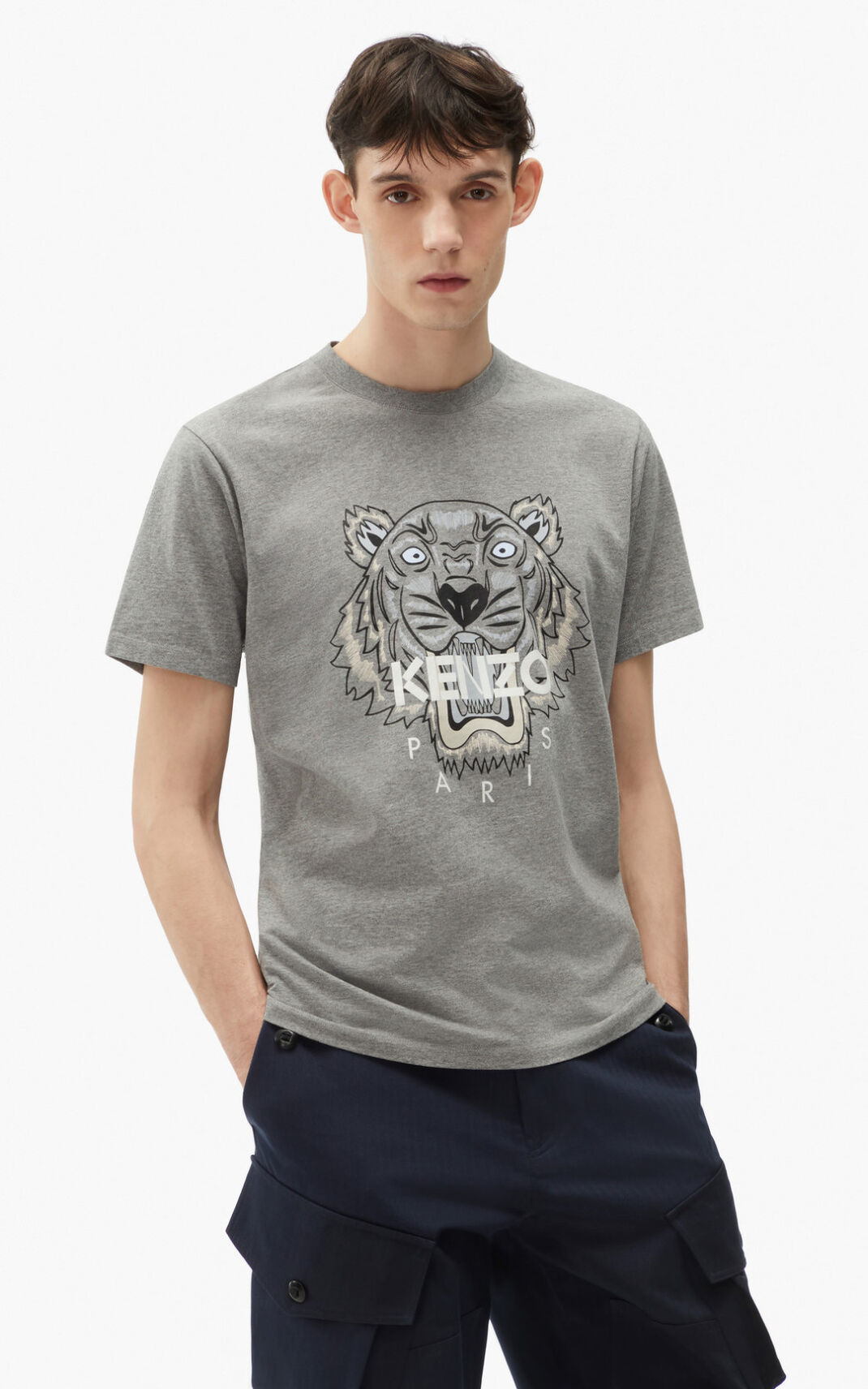 T Shirt Kenzo Tiger Homme Grise | OPXM-09745